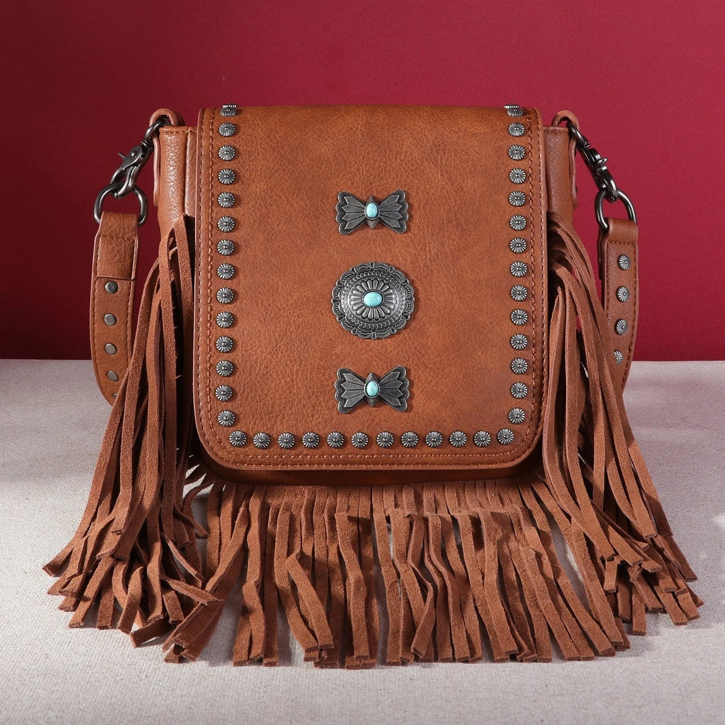 Montana West Fringe Mariposa Concho Collection Crossbody - Brown - MW12708360