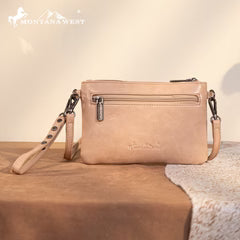 Montana West Floral Tooled Wristlet Clutch/Crossbody Bag - Tan