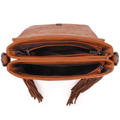 Montana West Tooled Fringe Carry Crossbody Bag - Brown