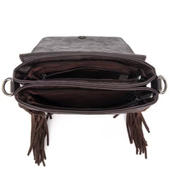 Montana West Tooled Fringe Carry Crossbody Bag - Coffee