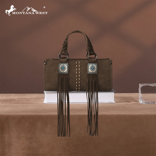 Montana West Western Fringe Concho Mini Crossbody Bag - Coffee