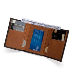 Montana West Genuine Leather Tooled Tri-Fold RFID Wallet - Brown