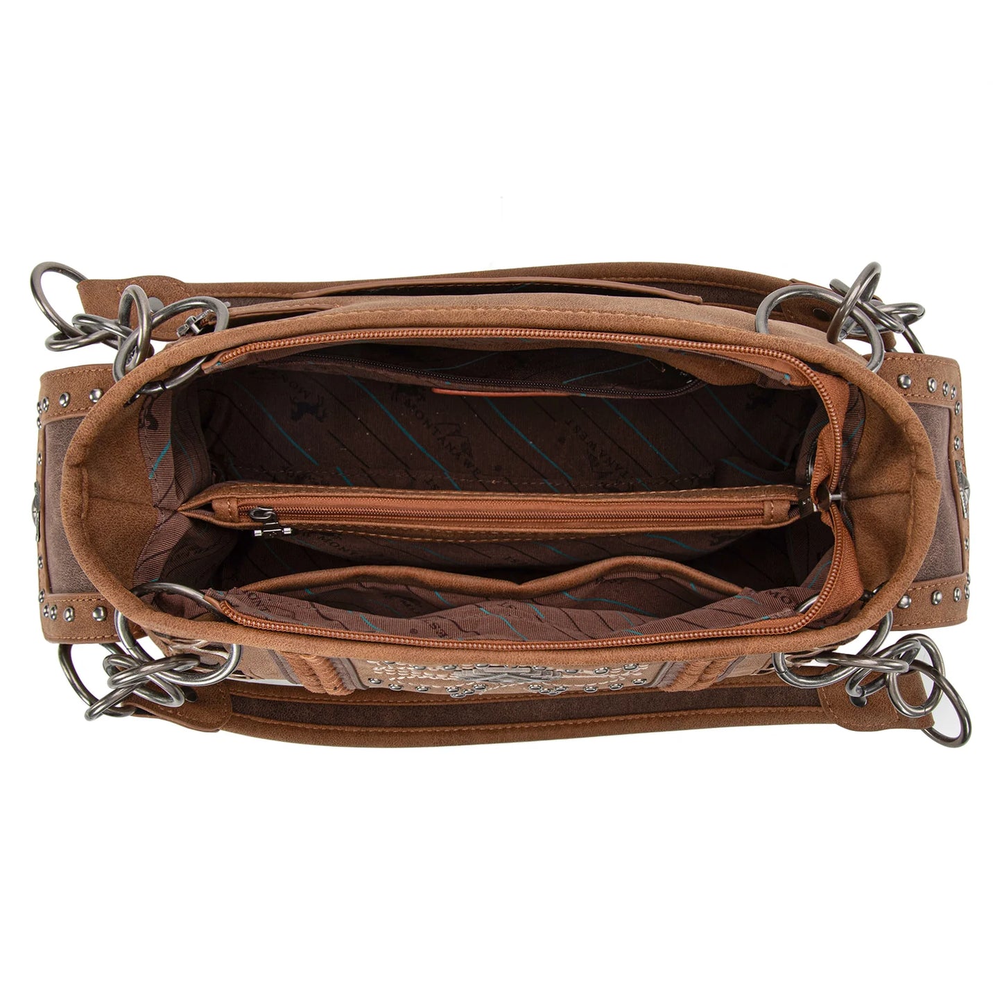Montana West Cut Out Embroidered Carry Satchel - Brown