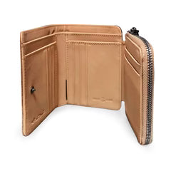 Montana West Genuine Leather Tooled Tri-Fold RFID Wallet - Tan