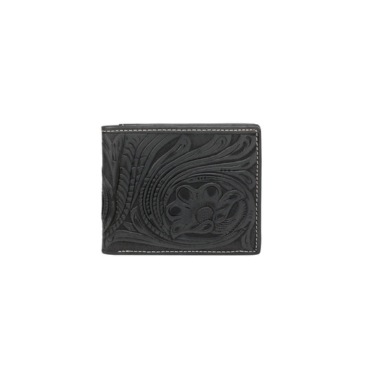Montana West Genuine Tooled Leather Collection Mens Wallet - Black - MWSW001BK