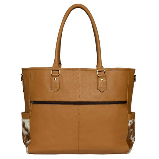 The Design Edge Cowhide and Tooling Nappy Bag - NB 150 - Tan & White
