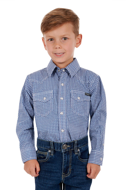Pure Western Boys Oliver L/S Shirt - Blue/Red - P3S3100751