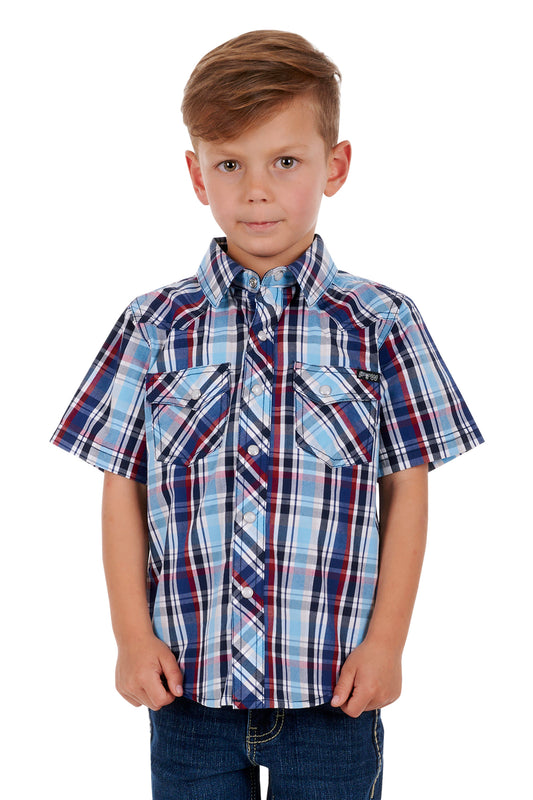Pure Western Boys Logan S/S Shirt - Navy/Red - P3S3103754