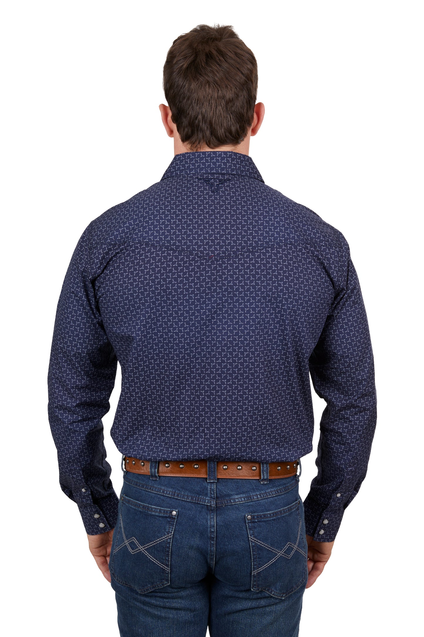 Pure Western Mens Jett Print Western L/S Shirt - Navy/White