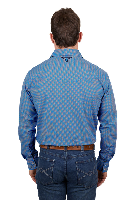 Pure Western Mens Seth Print Western L/S Shirt - Royal/Orange