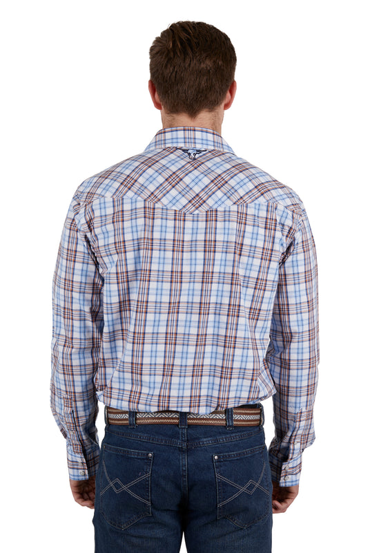 Pure Western Mens Lucas L/S Shirt - White/Blue