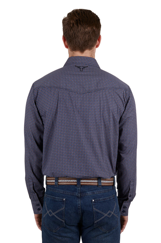Pure Western Mens Avondale L/S Shirt - Navy/Orange - P4W1100824