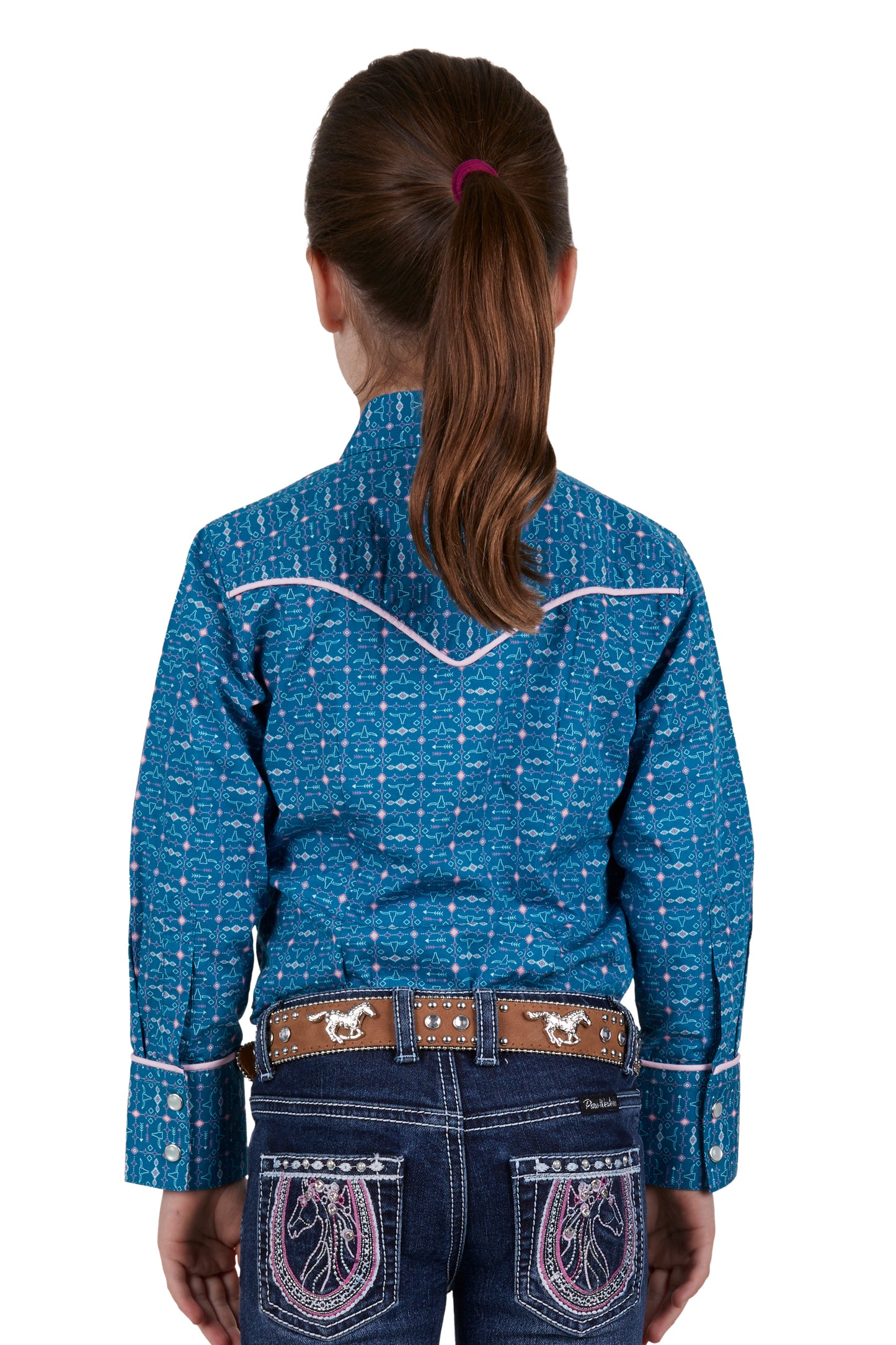Pure Western Girls Tomeka Print Western L/S Shirt - Blue - P4W5127905