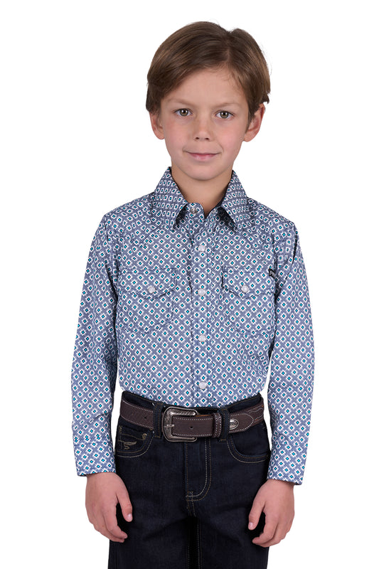 Pure Western Boys Mark L/S Shirt - Navy/Teal - P5W3100875