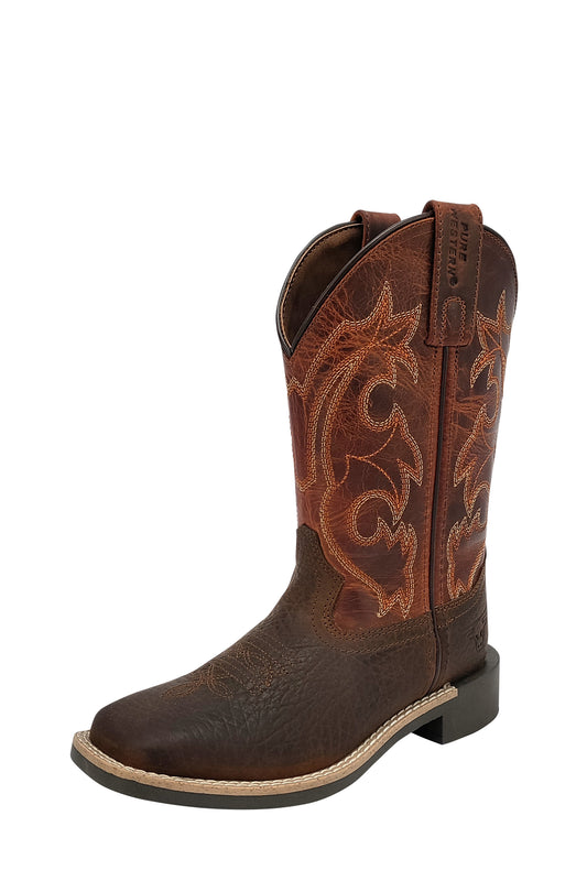 Pure Western Childrens Barrett Boot - Dark Brown and Rust