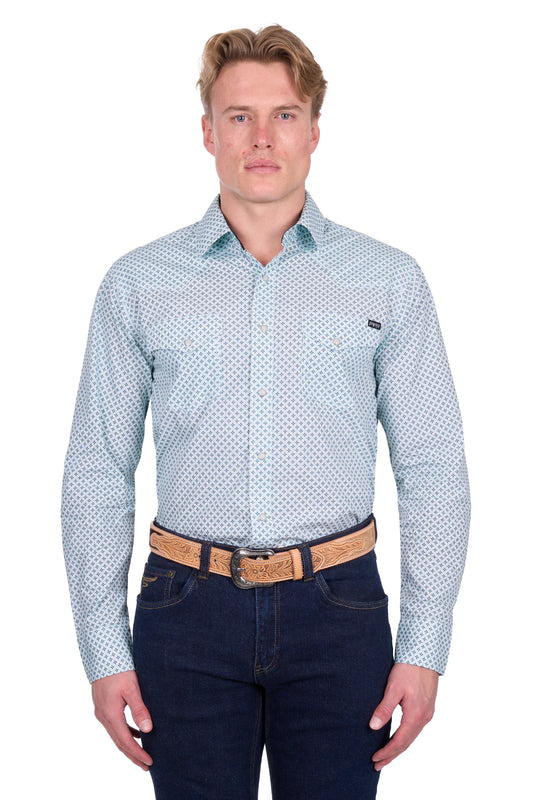 Pure Western Mens Gerald Print L/S Shirt - P6W1100165 - Green/Navy