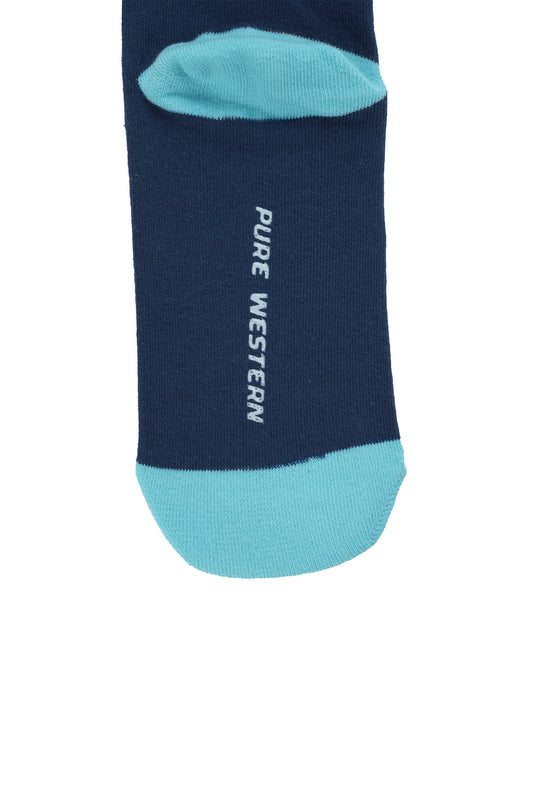 Pure Western Kids Crew Socks - Twin Pack - Navy/Turquoise