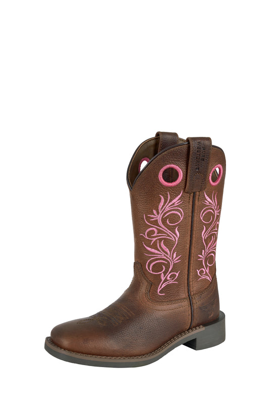 Pure Western Childrens Clara Boot - Dark Brown/Pink - PCP78126C