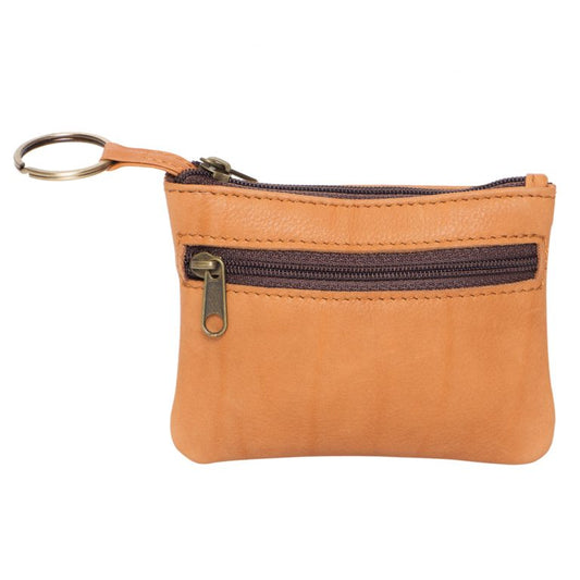The Design Edge Peru Card and Change Cowhide Purse with Keyring - Tan and White
