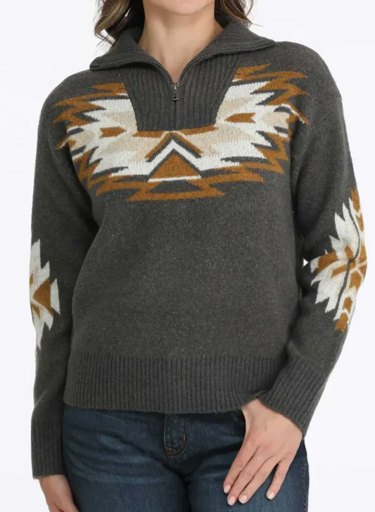 Cinch Ladies Aztec 1/4 Zip Jumper - MAK9916001