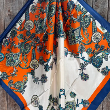 Orange and Blue Paisley Wild Rag/Scarf - 35 x 35" - WR302