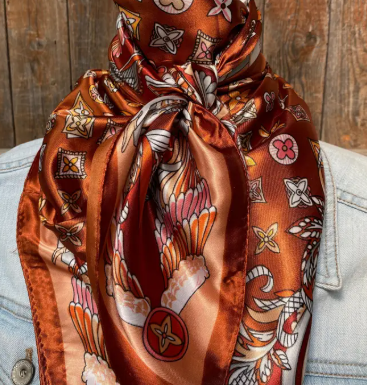Orange Multi-Floral Wild Rag/Scarf - 35 x 35" - WR913X