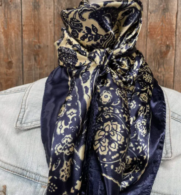 Royal Blue and Cream Paisley Wild Rag/Scarf - 35 x 35" - WR144