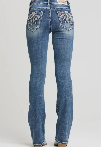 Grace in LA Dream Catcher Modify Mid Rise Boot Cut Jean 34" - EB-52051