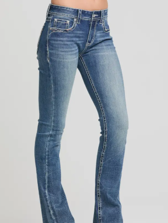 Grace in LA Dream Catcher Modify Mid Rise Boot Cut Jean 34" - EB-52051
