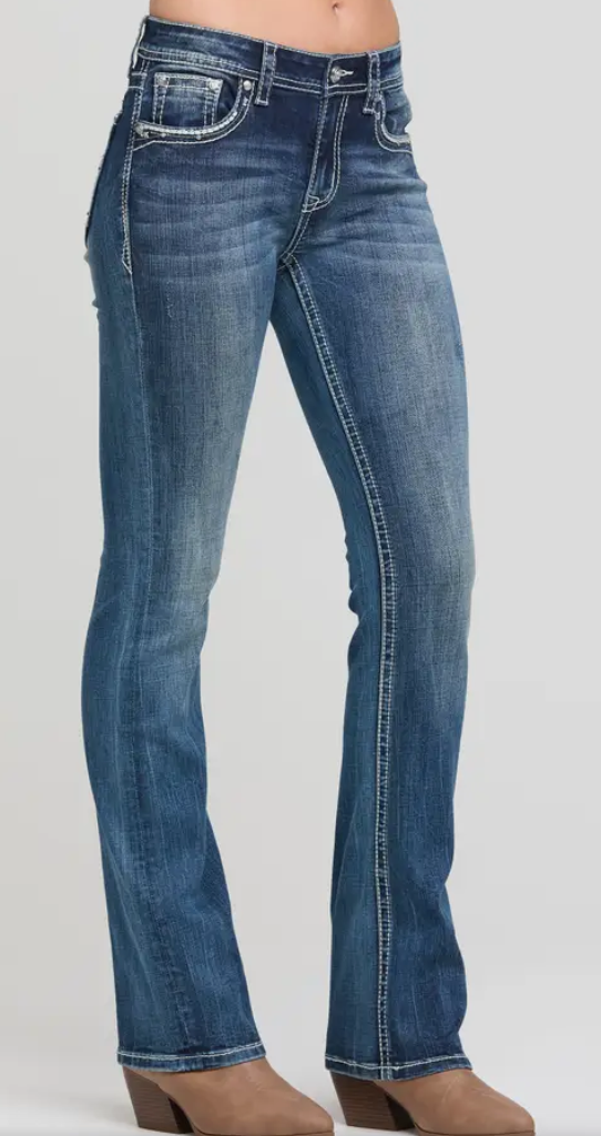 Grace in LA Ladies Cross Embroidery Plus Bootcut Jean - PB-51948