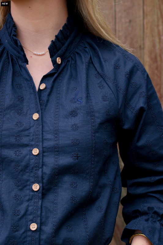 Lime & Soda Birdie L/S Shirt - Navy Ruffle Collar