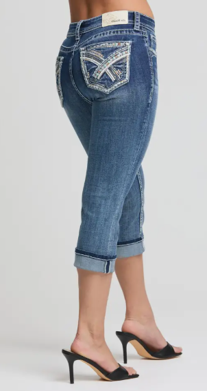 Grace in LA "X" Embroidered Mid-Rise Capri - EC-52030