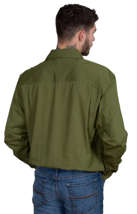 Just Country Mens 1/2 Button L/S Shirt - Olive - 10101OLI
