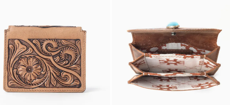 Myra Azura Bloom Leather Credit Card Holder in Saddle Dust