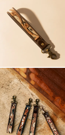 Wildvine Pony Western Hand tooled Key Fob in Brown with Hair on Detail