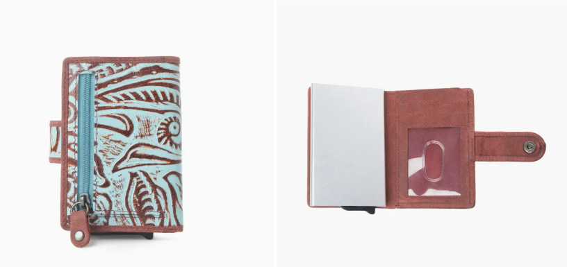 Myra Palamino Bloom Leather Credit Card Holder in Canyon Teal