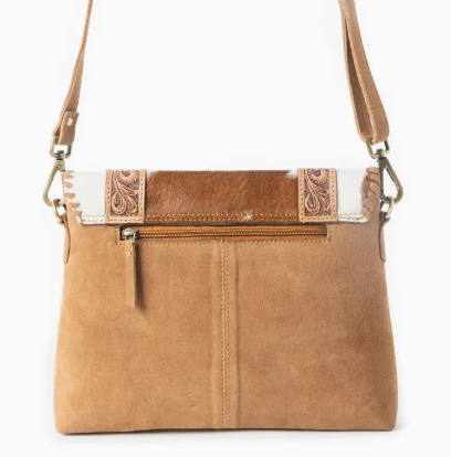 Dustland Trails Hand tooled Bag in Desert Hide & Snow Drift