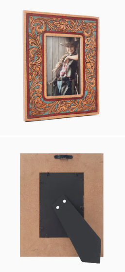 Magnolia Rise Handtooled Leather Photo Frame in Deep Mahogany