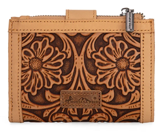 Montana West Genuine Leather Tooled BI-Fold RFID Wallet - Tan - MWS-1002TN