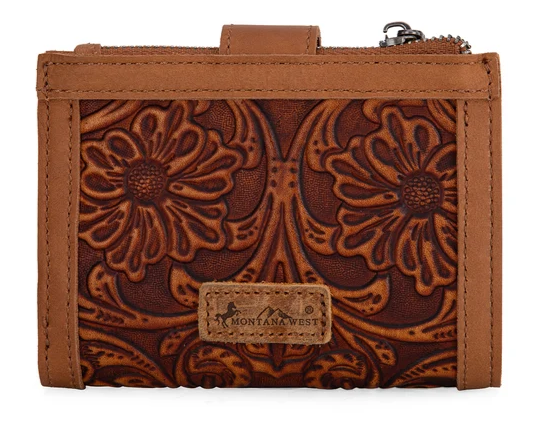 Montana West Genuine Leather Tooled BI-Fold RFID Wallet - Brown - MWS-1002BR