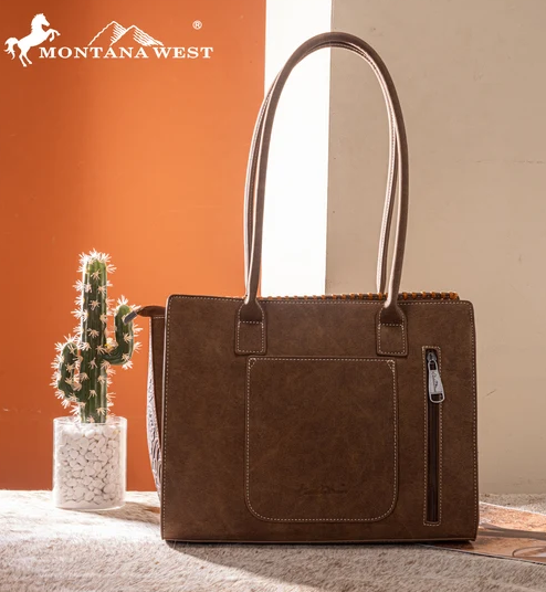 Montana West Tooled Carry Tote - Brown - MW1355G-8317BR