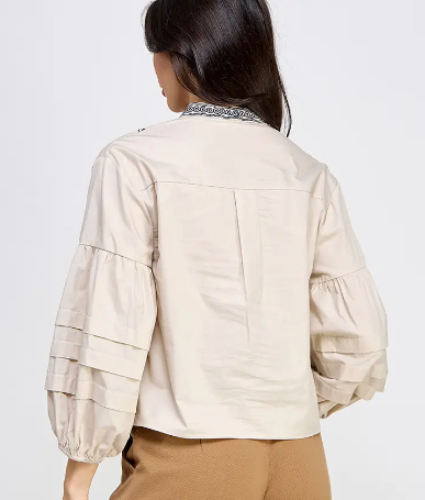 Khaki Multi Layer Sleeve Embroidered Boho Chic Blouse