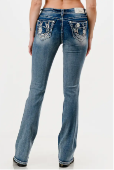 Grace in LA Ladies Plus Size Horseshoe Embroidery Bootcut Jean - PB-S908