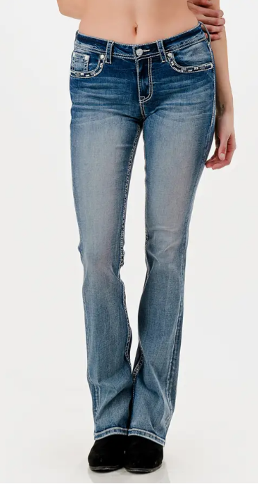 Grace in LA Ladies Plus Size Horseshoe Embroidery Bootcut Jean - PB-S908