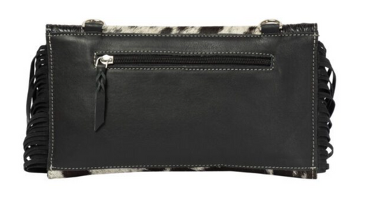 The Design Edge Maraba – Black & White Cowhide Tooling Leather Clutch Bag with Fringes