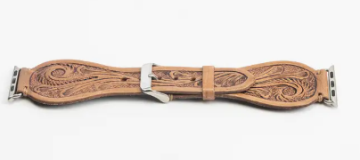 Lone Star Hand Tooled Leather Watch Band - Light Tan - S-12790