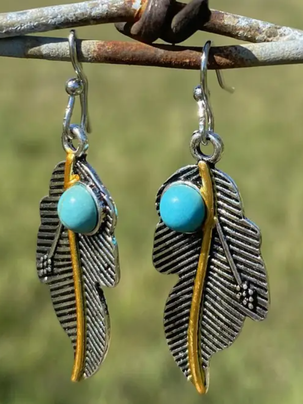 Turquoise Leaves Dangle Silver Fashion Earrings