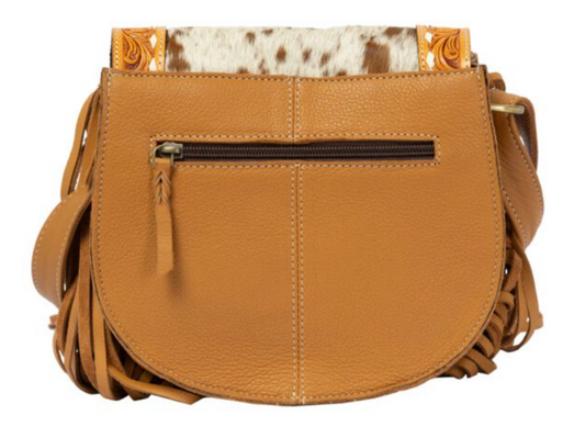 The Design Edge Cumana Flap Bag with Fringes - Tan & White - AB92