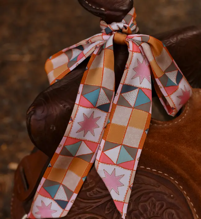 Vintage Patchwork Western Twilly Scarf: Hand Drawn Boho Cowgirl Silk Style Accessory