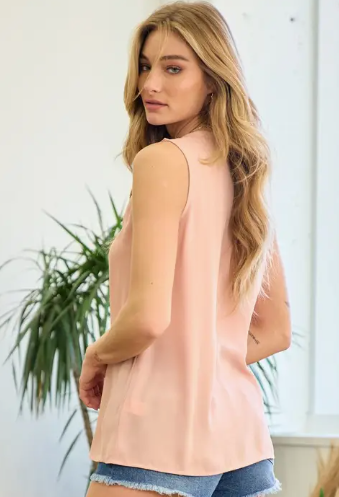 Ladies V-Neck Ruffle Woven Top